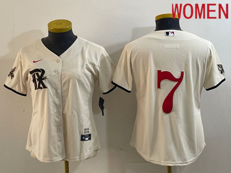 Women Texas Rangers 7 No name Nike Cream 2023 City Connect MLB Jersey